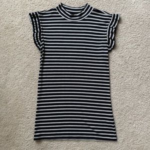 NWOT Venus Black and white stretchy Striped Tank Top with ruffles